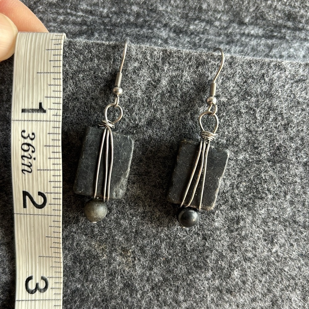 Darkened Antique Finish Rectangular Slate Earring… - image 4